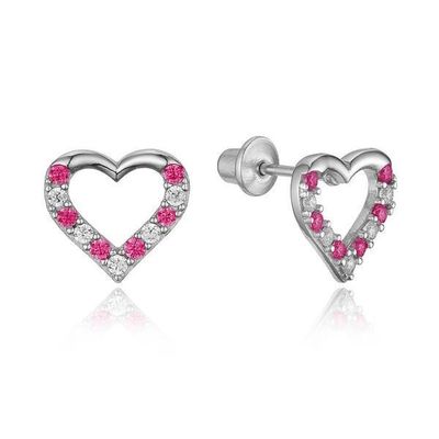 Micro Inserte Heart Roze Schroef Achterhoorn voor kinderen in 925 Sterling zilver