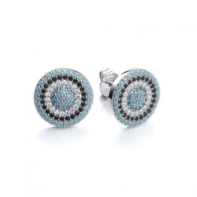 ZIRCON Circle 18K Goud geplatte handgemaakte Micron Pave CZ Oog Turkije Design Stud oorbel 925 Sterling zilver