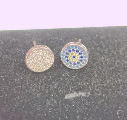ZIRCON Circle 18K Goud geplatte handgemaakte Micron Pave CZ Oog Turkije Design Stud oorbel 925 Sterling zilver