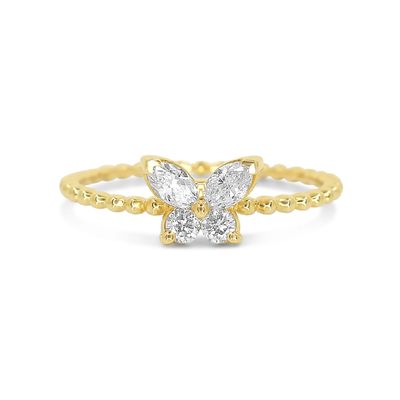 925 Sterling zilveren damesring met handgemaakte 18k goud geplatte bal en Marquise Butterfly