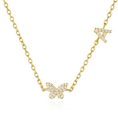 Halsketting Mini 18K Goud Wit Micron Pave CZ Butterfly 925 Sterling zilveren hanger