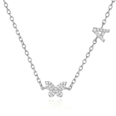 Halsketting Mini 18K Goud Wit Micron Pave CZ Butterfly 925 Sterling zilveren hanger