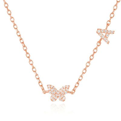 Halsketting Mini 18K Goud Wit Micron Pave CZ Butterfly 925 Sterling zilveren hanger