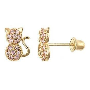 Juwelen Type OERRINGEN YCE6799 Roze CZ Cat Stud oorbellen voor kleine meisjes