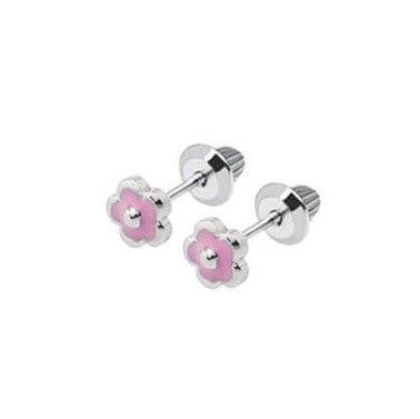 Mooi, trendy, roze bloemen-glazuur, schroef-achterhoorn, schattig 925 sterling zilver ontwerp.
