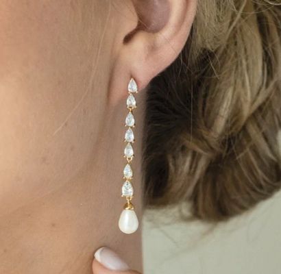 ECO-vriendelijke bruids oorbellen met pareldruppel 18k goud