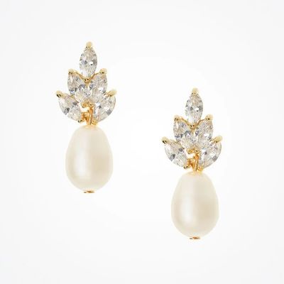 18k goud geplatte bruids oorbellen witte parels bladeren oorbellen bruiloft