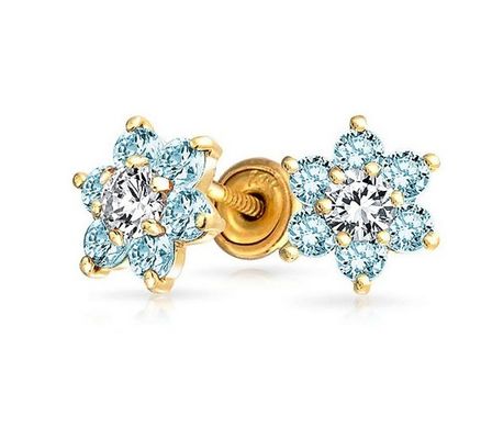Flower Amethyst CZ Birthstone Baby Girls 925 Sterling Silver Schroef Back Stud Ohrringe