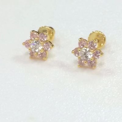 Flower Amethyst CZ Birthstone Baby Girls 925 Sterling Silver Schroef Back Stud Ohrringe