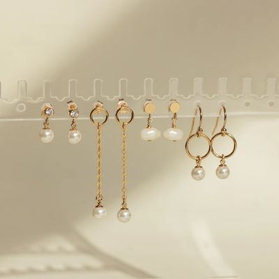 Bezel Setting CZ Stud Ohrring Wit Pearl 925 Sterling Zilveren Drop Ohrring
