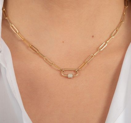 18K goud geplatte grote papieren clip 925 Sterling zilver ovale ketting ketting ketting met OEM