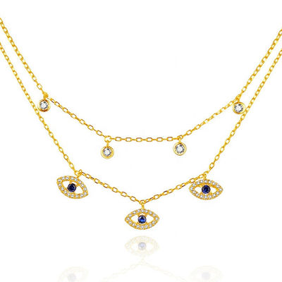 Dubbele laag Evil Eye Bezel Set Diamant Ketting Vrouwen Bezel Set Hangers