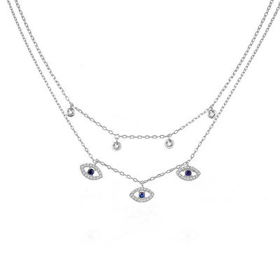 Dubbele laag Evil Eye Bezel Set Diamant Ketting Vrouwen Bezel Set Hangers
