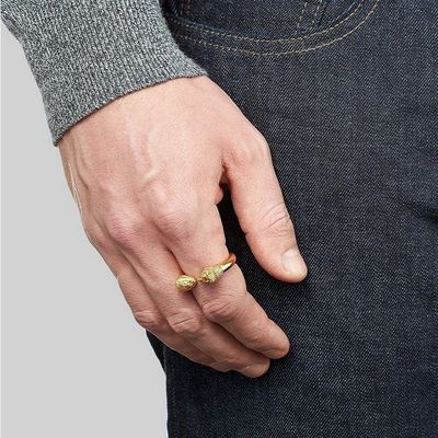 Verstelbare Mens Lion Head Ring 18K Gold Grootte 5 - Grootte 10 Messing Lion Ring