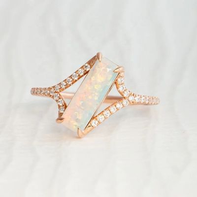 Baguette gesneden opalen sneeuwbaan ring maat 4 maat 10 925 Sterling zilver ring