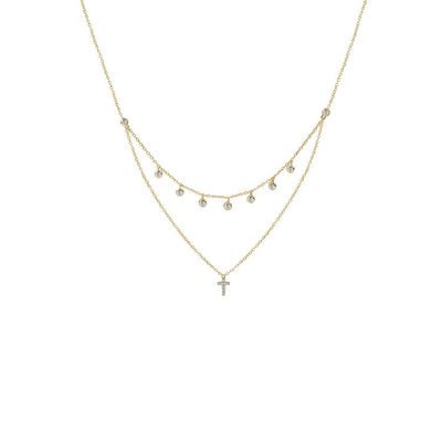 Tweelaagse bezel set Diamanten kruis hanger Rhodium goud geplatte ketting ketting ketting