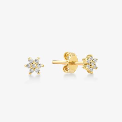 925 Sterling zilver Handgemaakt 18K Goud Geplatte Simply White CZ Flower Magnetic Ohrring
