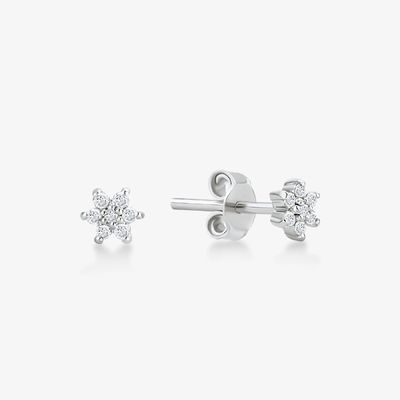 925 Sterling zilver Handgemaakt 18K Goud Geplatte Simply White CZ Flower Magnetic Ohrring