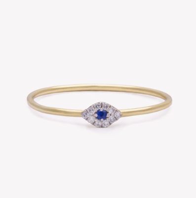 Classic Style Mini Pave Ring met Diamanten Oog en Blauwe Saffira in 925 Sterling Zilver