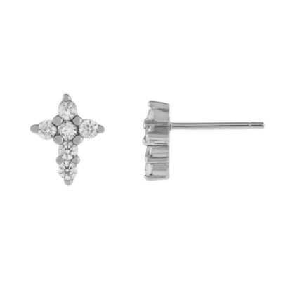 18K verguld Micron Pave Cross Stud oorbel in 925 Sterling zilver voor meisjes