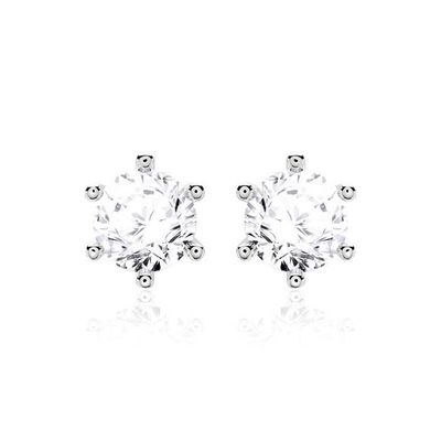 Zes klauwen witte CZ stud oorbellen 925 Sterling zilver 18K kubische Zirconia stud oorbellen