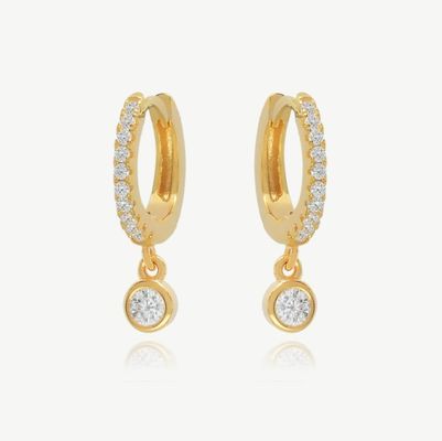 18K goud geplaatst S925 zilver kleine knuffelbandjes met een enkele bezel steen hoepels oorbellen voor vrouwen