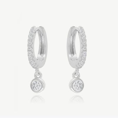 18K goud geplaatst S925 zilver kleine knuffelbandjes met een enkele bezel steen hoepels oorbellen voor vrouwen