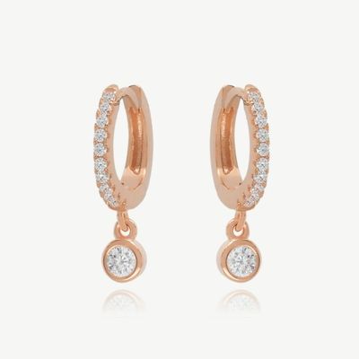 18K goud geplaatst S925 zilver kleine knuffelbandjes met een enkele bezel steen hoepels oorbellen voor vrouwen