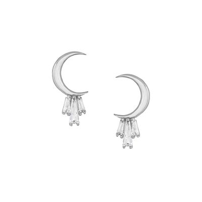 18K goud geplatte 925 Sterling zilver baguette Moon Stud oorbellen voor vrouwen AAA CZ steen