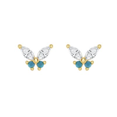 18K goud Marquise Cut Turquoise CZ 925 Sterling Silver Butterfly Stud oorbellen voor vrouwen