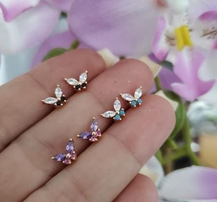 18K goud Marquise Cut Turquoise CZ 925 Sterling Silver Butterfly Stud oorbellen voor vrouwen
