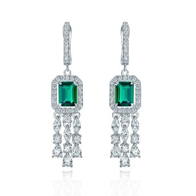 Echt Sterling Zilver 925 Groen Baguette CZ Diamant Lange Hoop oorbellen voor Unisex Wear