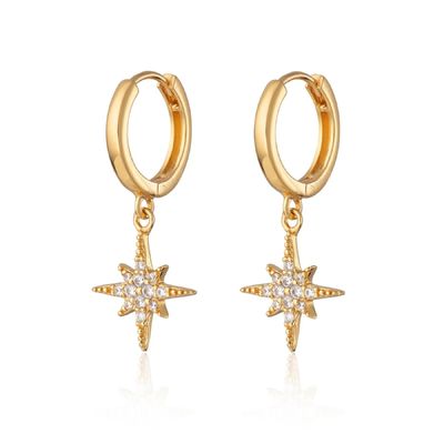 Luxe Starburst Goudgeplatte Hoop Ohrringen 925 Goudgeplatte Kleine Hoop Ohrringen