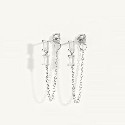 Verkoop Baguette Cube Zircon Threader Stud Oorbellen Juwelen 925 Sterling zilver voor vrouwen