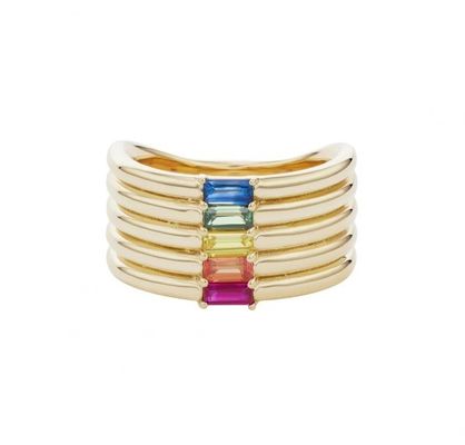 18K vergulde regenboog baguette cut CZ multi mode 925 sterling zilver vrouwen ringen