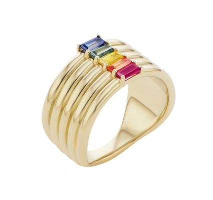 18K vergulde regenboog baguette cut CZ multi mode 925 sterling zilver vrouwen ringen