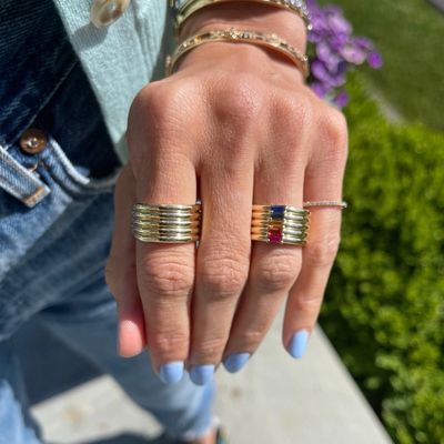 18K vergulde regenboog baguette cut CZ multi mode 925 sterling zilver vrouwen ringen