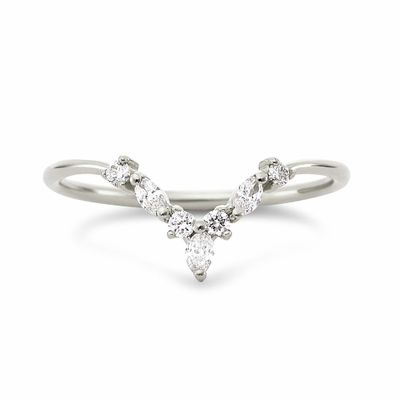 V-vormige stapelringen met rond en markise wit CZ in 925 sterling zilver