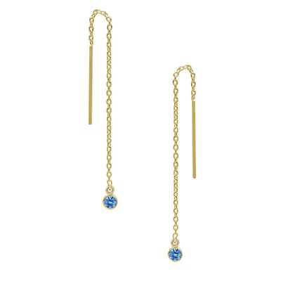 925 Sterling zilver Simply 18K Gold Plated Women's Bezel Drop Chain Threader Earring