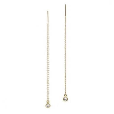 925 Sterling zilver Simply 18K Gold Plated Women's Bezel Drop Chain Threader Earring