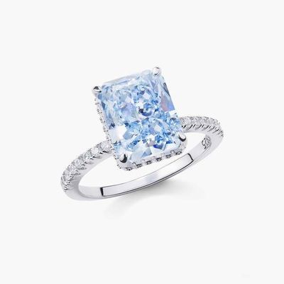 Verzilverde baguette Blauw Diamant 5A Ice Cut CZ Verlovingsring voor vrouwen 925 Sterling zilver