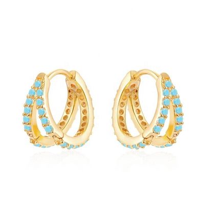 Rhodiumgeplatte dubbele turquoise 925 sterling zilver kubische zirconia oorbel voor vrouwen