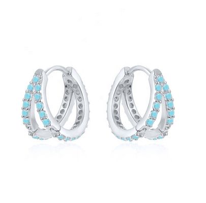 Rhodiumgeplatte dubbele turquoise 925 sterling zilver kubische zirconia oorbel voor vrouwen