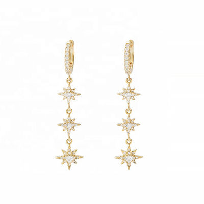 Goud geplatte 925 zilveren Braziliaanse Starburst Long Dangle Hoop oorbellen voor vrouwen