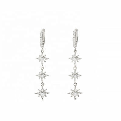 Goud geplatte 925 zilveren Braziliaanse Starburst Long Dangle Hoop oorbellen voor vrouwen