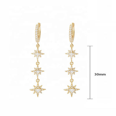 Goud geplatte 925 zilveren Braziliaanse Starburst Long Dangle Hoop oorbellen voor vrouwen