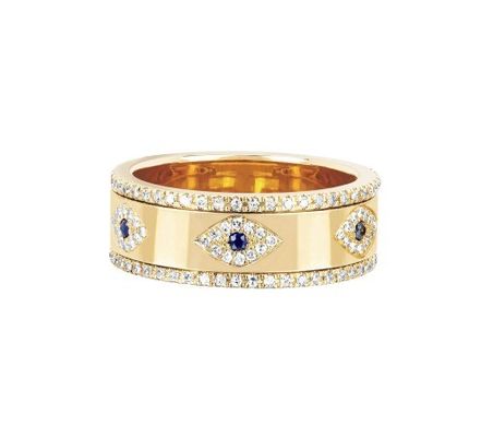Blauwe saffier wit CZ oog vrouwen eeuwigheid band koper eeuwigheid ring voor vrouwen