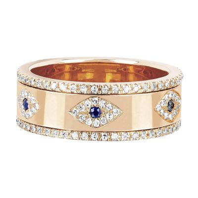 Blauwe saffier wit CZ oog vrouwen eeuwigheid band koper eeuwigheid ring voor vrouwen