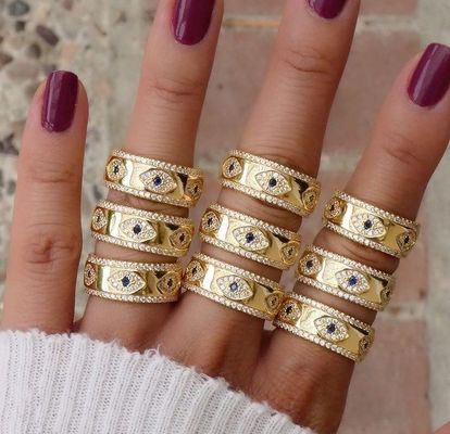 Blauwe saffier wit CZ oog vrouwen eeuwigheid band koper eeuwigheid ring voor vrouwen