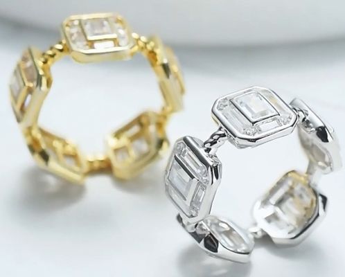 Emerald White CZ Vrouwen Eternity Band Baguette 18K Goud 925 Sterling Zilveren Ringen